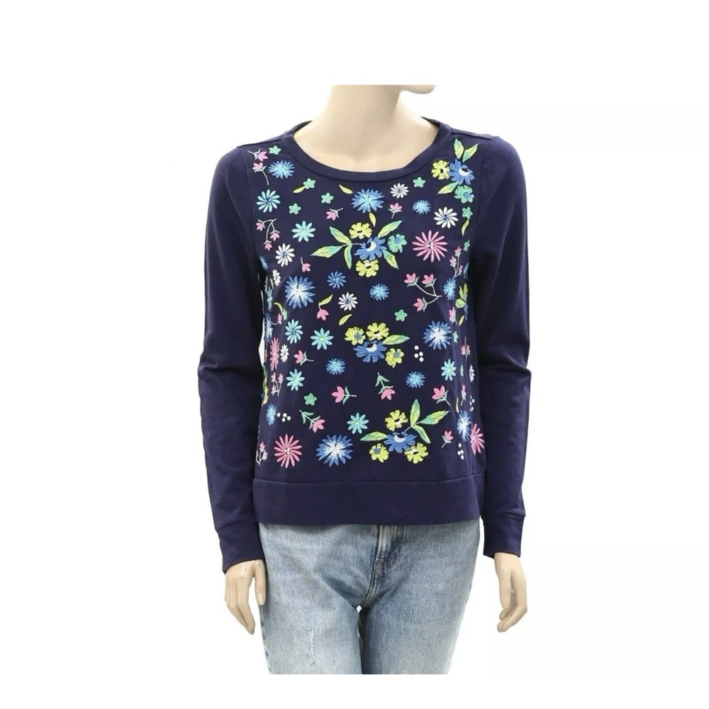 Lilly Pulitzer Rami Navy Sweatshirt with Floral Embroidery NWT - Picture 8 of 8